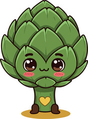Fototapeta premium Cute green artichoke character with sad expression and heart symbol vector illustration 