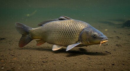 Fototapeta premium Magnificent carp gracefully swims in its natural habitat underwater