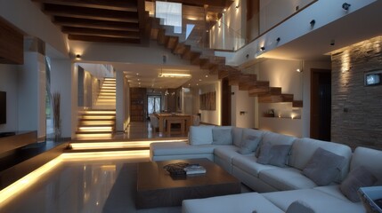 Spacious modern home interior living area design