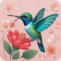 Vibrant Hummingbird Amidst Blossoms