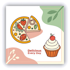 Food social media post template, web banner, abstract background, Instagram post, poster, sale promotion flyer, restaurant business marketing social media post, vector illustration
