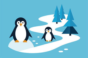 Naklejka premium penguins on the snow