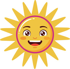 Smiling Sun with Happy Face and Yellow Rays Vector Illustration for Kids Design 