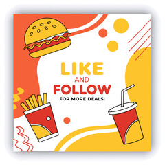 Food social media post template, web banner, abstract background, Instagram post, poster, sale promotion flyer, restaurant business marketing social media post, vector illustration
