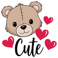 Teddy bear with hearts isolated vector illustration