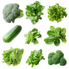Fresh Green Veggies  isolated on a transparent background