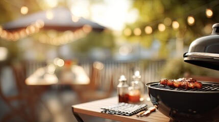 Fototapeta premium Backyard Barbecue Grill with Blurred Background