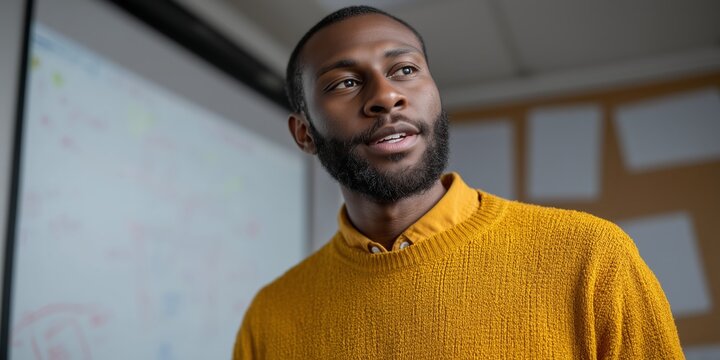 Educator demonstrating concepts on virtual whiteboard in modern classroom setting