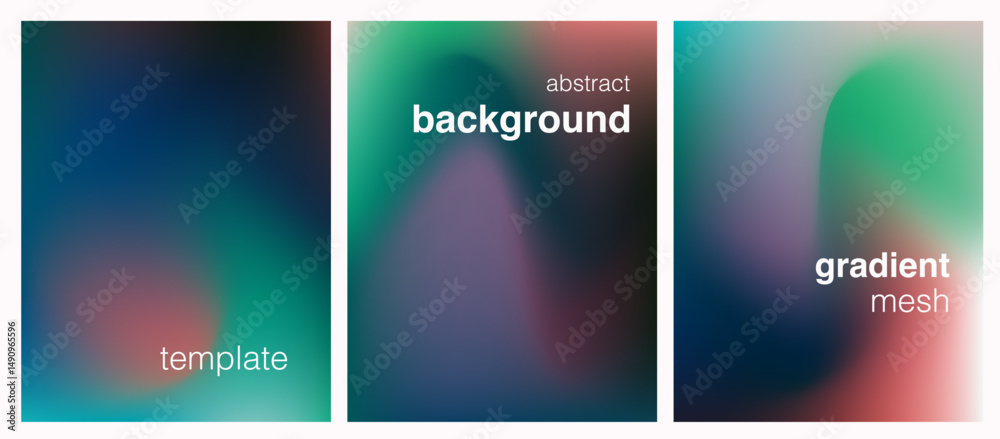 Aufkleber vector set of abstract backgrounds with soft gradient meshes in green, blue, and pink tones. smooth,