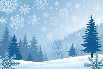 Fototapeta premium Winter wonderland snowy forest scene blue hues holiday background