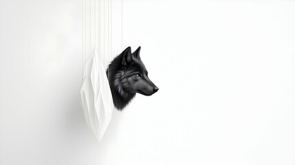 Black Wolf Profile in Minimalist White Paper Art
