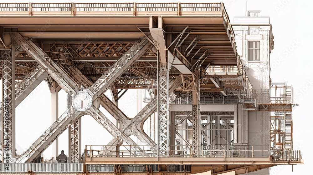 Poster detailed 3d model of bridge architecture with cross section view