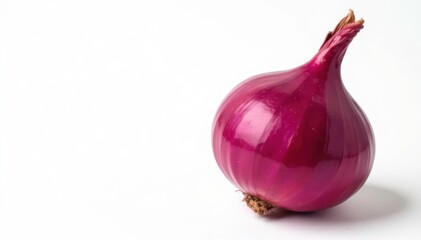 Single red onion, vibrant color, clean white background, stock photo, natural