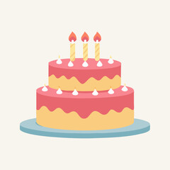 Two-Tier Birthday Cake with Candles: Flat Icon