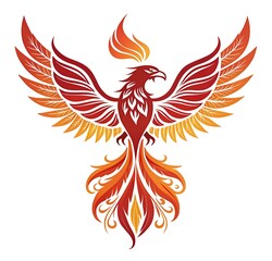 Dynamic Phoenix Bird Illustration with Outstretched Wings and Fiery Plumage