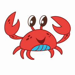 Cute Cartoon Crab Illustration, Happy Red Crab Clipart