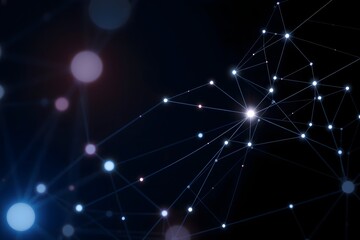 Obraz premium Abstract Network Connection Nodes Connected with Lines on Black Background