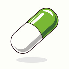 Green and White Capsule Pill Icon Illustration