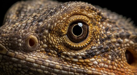 Fototapeta premium Intricate details of a bearded dragon's eye showcasing its textured scales and captivating gaze creating a wildlife close-up reptile portrait