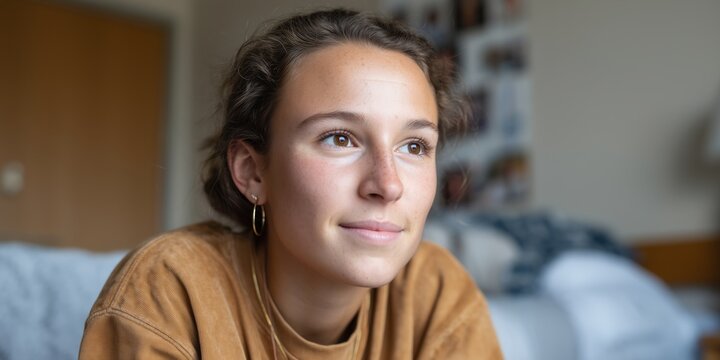 Student engaged in online study group session in cozy home environment