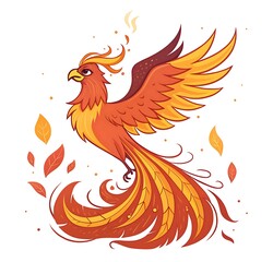 Obraz premium Vibrant Phoenix Bird Illustration with Fiery Feathers and Majestic Wings