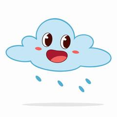 Happy Cartoon Cloud with Rain, Cute Weather Icon