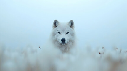 Naklejka premium Arctic Wolf in Snowy Field