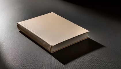 closed beige book on gray surface with shadows and natural light