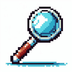 Pixel art magnifying glass icon, simple design with minimal colors, perfect for UI or search interfaces.