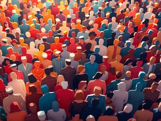 A vibrant paper-cut style crowd background features layered, diverse figures with subtle shadows, creating a dynamic and inclusive atmosphere.
