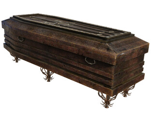 3D rendered fantasy wooden open coffin isolated on transparent background