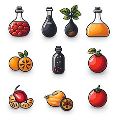 Colorful vegetable illustrations and spices clipart collection high resolution photo