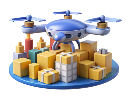 3d drone delivery in cityscape on transferring background
