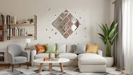3D Removable Acrylic Mirror Wall Stickers Geometric Art Decor Diamond Shape Mirror Tiles Mirror Surface Wall Decals for Home Office School Classroom Teen Dorm Room Decoration