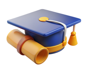 3d graduation cap and diploma on transferring background