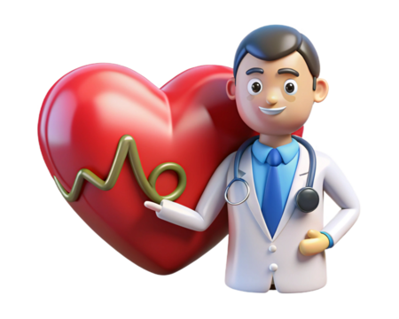3d heart rate monitor and doctor on transferring background