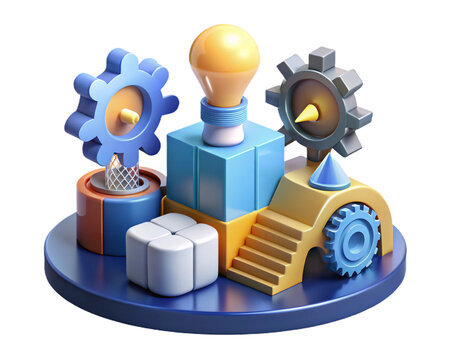 3d startup incubator concept with gears and ideas on transferring background