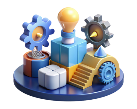 3d startup incubator concept with gears and ideas on transferring background