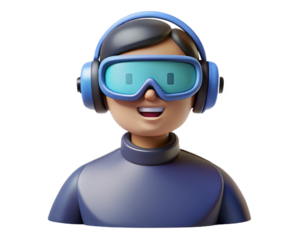 3d virtual reality user with headset on transferring background