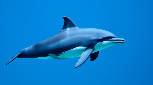 Dolphin swimming with a sleek black and white body underwater