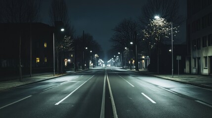 Eerie urban atmosphere: An empty street under the cloak of the dark night