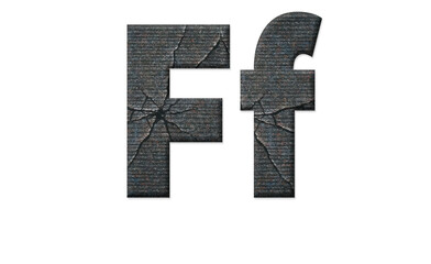 Obraz premium Cracked Digital Screen Letter F, Uppercase and Lowercase, Transparent Background