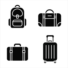 Travel Bag Icon Set with Backpack, Suitcase, Briefcase, and Duffle Bag for Tourism and Vacation Design