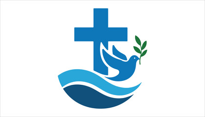 Christian Cross and Dove with Olive Branch Vector for Peace, Faith, and Spiritual Design Concepts