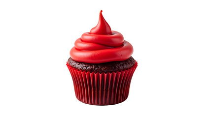 Red Velvet Cupcake with Glossy Icing on White Background