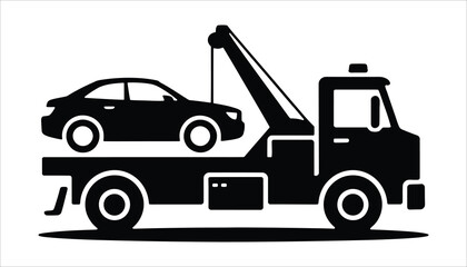 Tow Truck Carrying Car Vector Icon for Roadside Assistance, Towing Service, and Vehicle Recovery