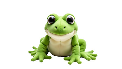 Fototapeta premium Adorable Green Frog Plush Toy with Big Eyes on White Background