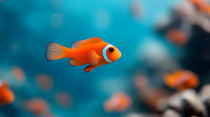 Obraz premium Vibrant Orange Clownfish Swimming in a Blue Coral Reef