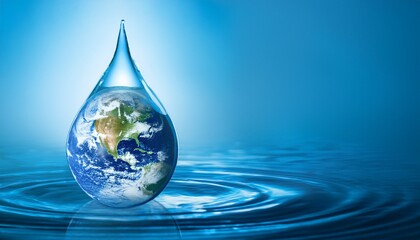 globe within water drop world water day clean water theme banner with copy space