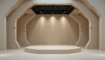 Fototapeta premium Vintage Theater Stage: Arched Design with Warm Spotlights for Creative Performances